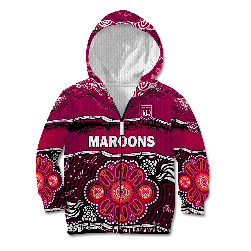 (Custom Text And Number) Maroons Rugby Kid Hoodie Aboriginal Queensland State of Origin - Vibe Hoodie Shop