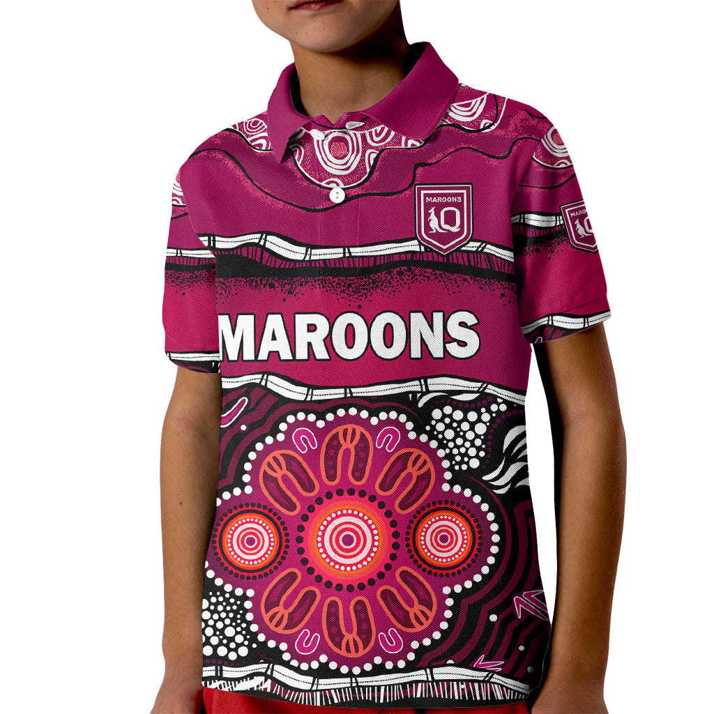 (Custom Text And Number) Maroons Rugby Kid Polo Shirt Aboriginal Queensland State of Origin - Vibe Hoodie Shop