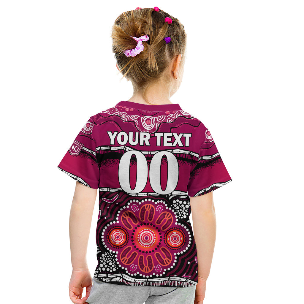 (Custom Text And Number) Maroons Rugby Kid T Shirt Aboriginal Queensland State of Origin - Vibe Hoodie Shop