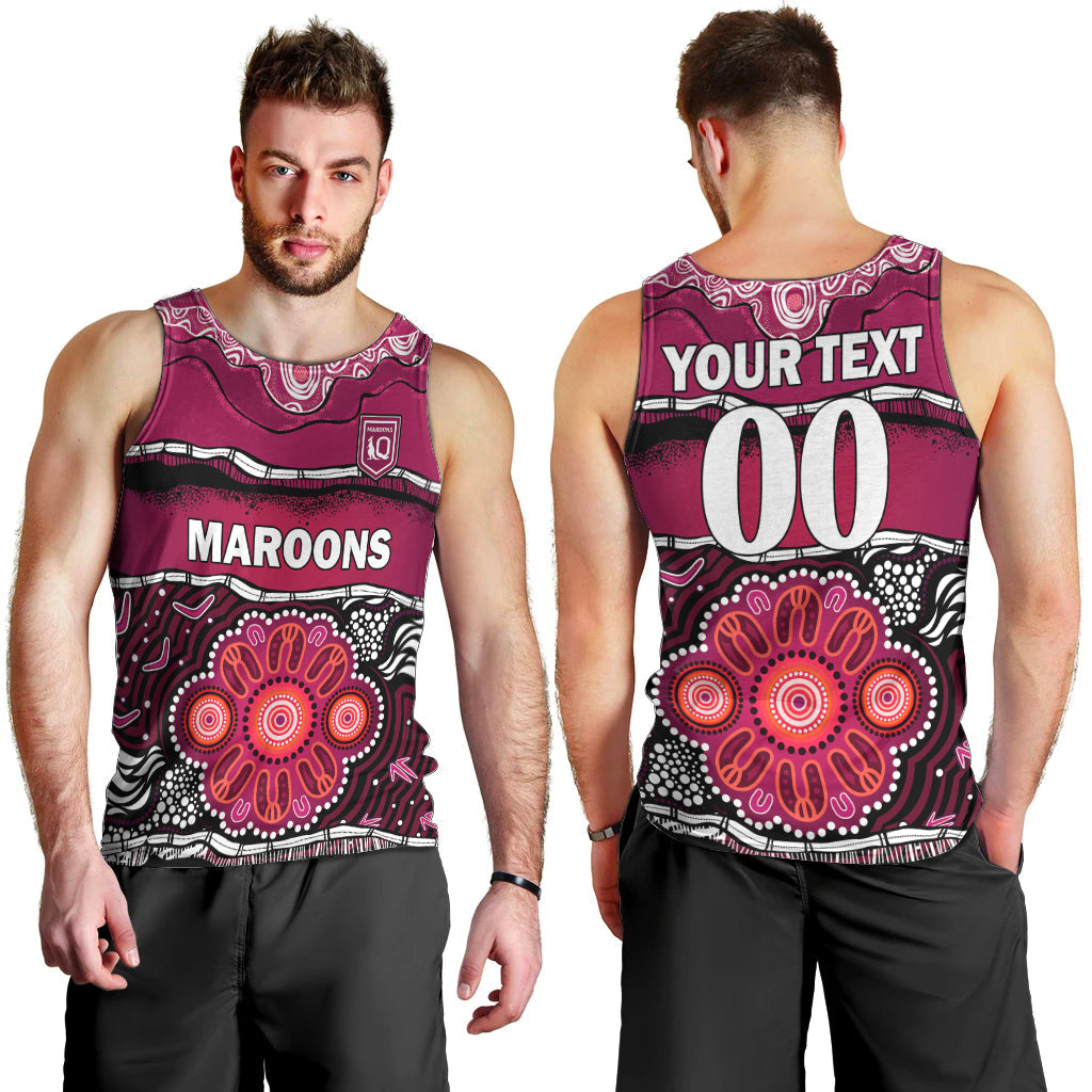 (Custom Text And Number) Maroons Rugby Men Tank Top Aboriginal Queensland State of Origin - Vibe Hoodie Shop