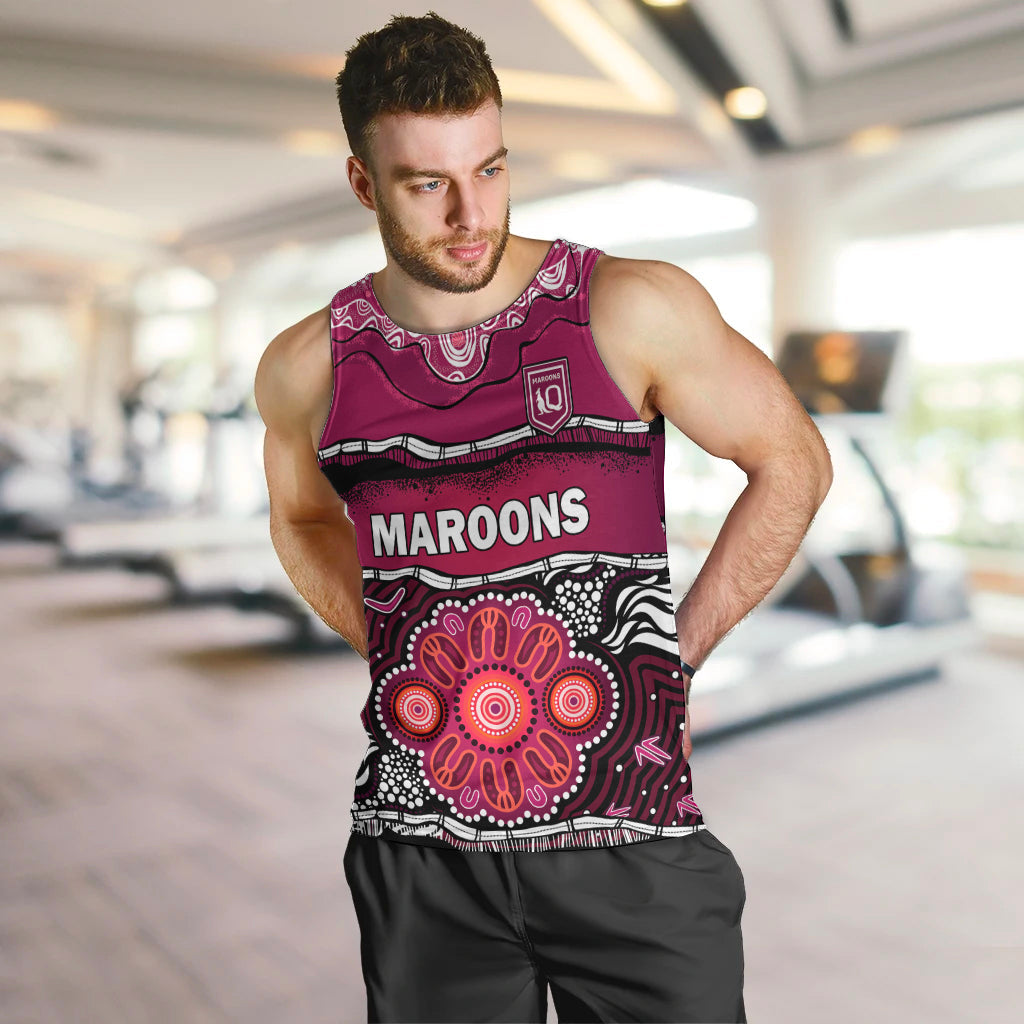 (Custom Text And Number) Maroons Rugby Men Tank Top Aboriginal Queensland State of Origin - Vibe Hoodie Shop
