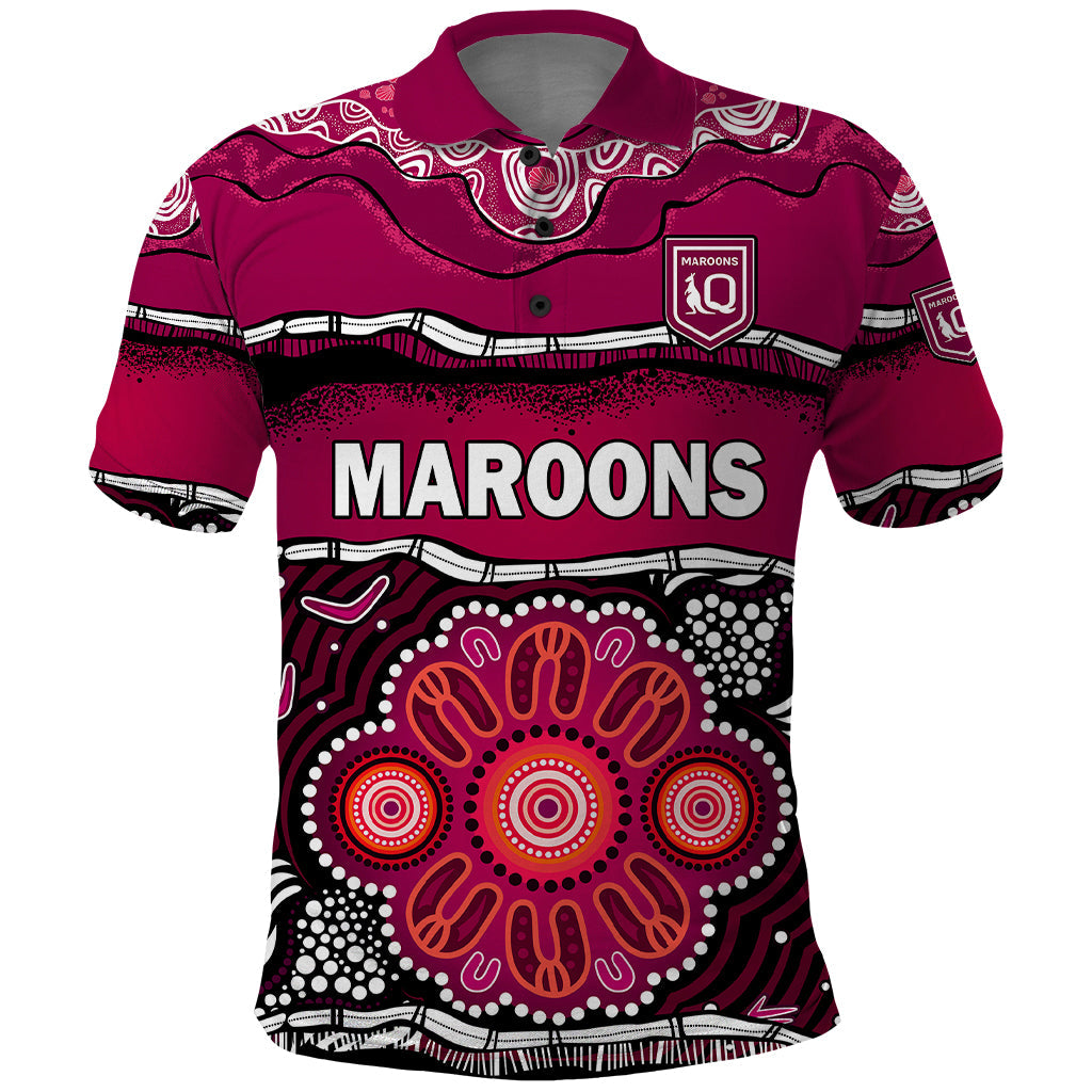 (Custom Text And Number) Maroons Rugby Polo Shirt Aboriginal Queensland State of Origin LT9 - Vibe Hoodie Shop