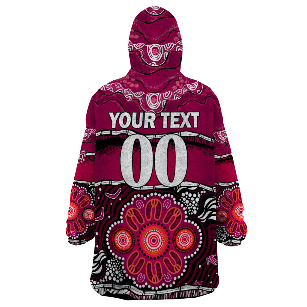 (Custom Text And Number) Maroons Rugby Wearable Blanket Hoodie Aboriginal Queensland State of Origin - Vibe Hoodie Shop