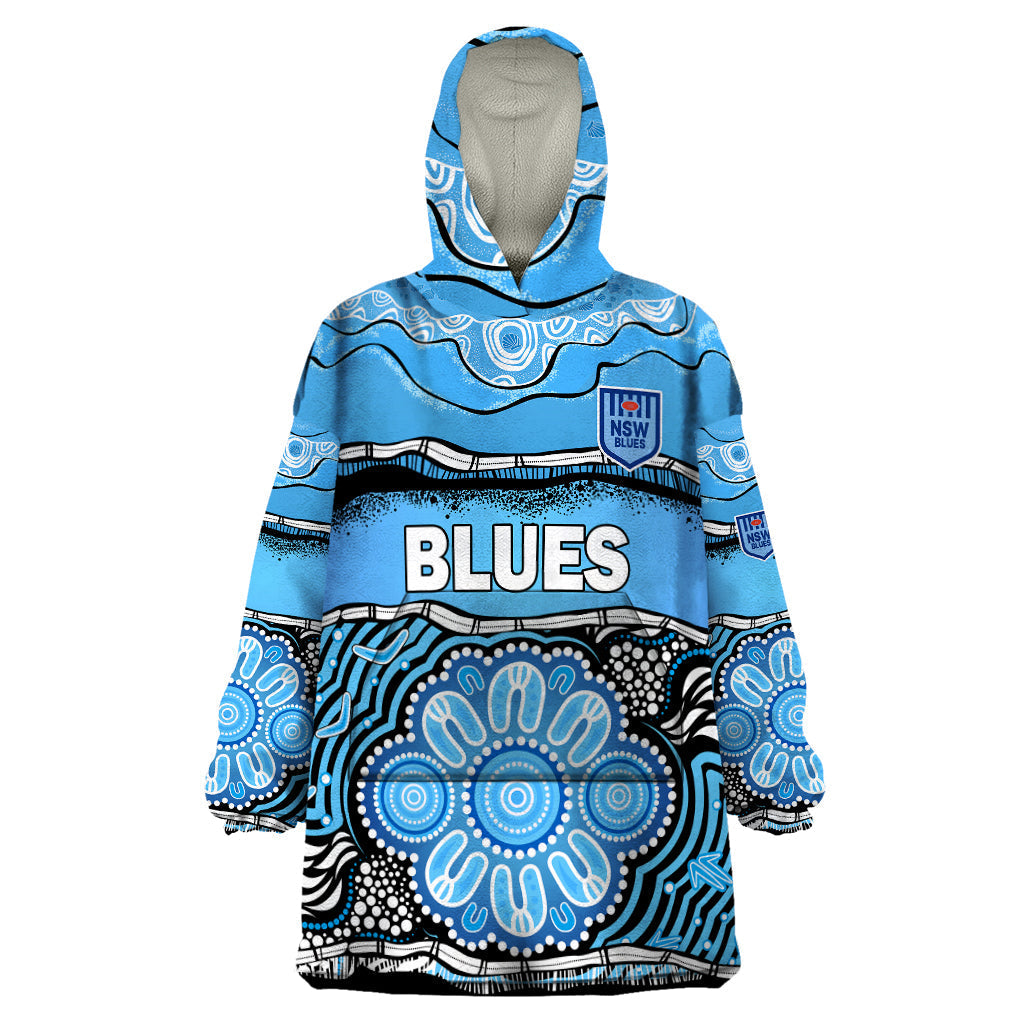 Blues Rugby Aboriginal Wearable Blanket Hoodie New South Wales State of Origin - Vibe Hoodie Shop