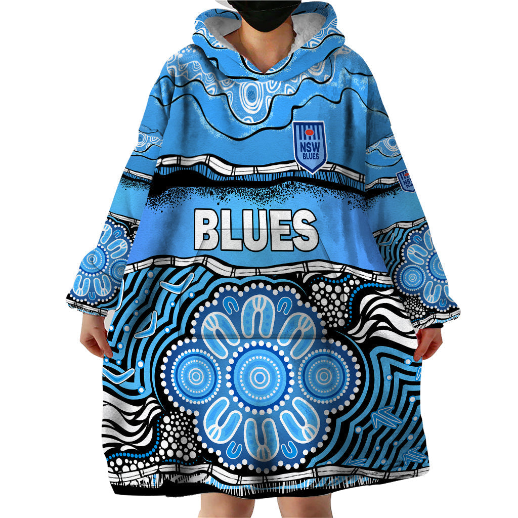 Blues Rugby Aboriginal Wearable Blanket Hoodie New South Wales State of Origin - Vibe Hoodie Shop