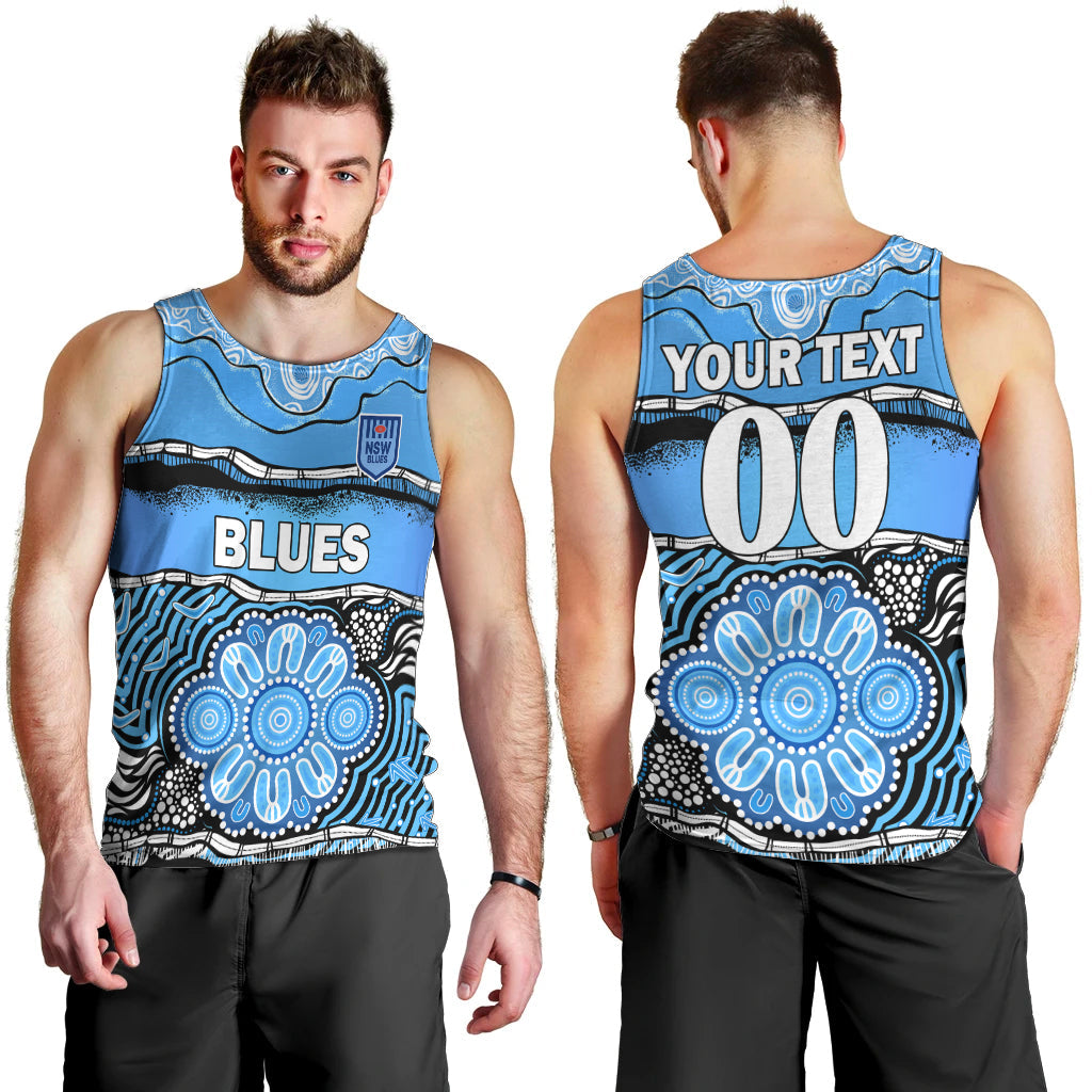 (Custom Text And Number) Blues Rugby Aboriginal Men Tank Top New South Wales State of Origin - Vibe Hoodie Shop