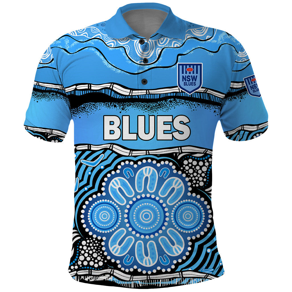 (Custom Text And Number) Blues Rugby Aboriginal Polo Shirt New South Wales State of Origin LT9 - Vibe Hoodie Shop