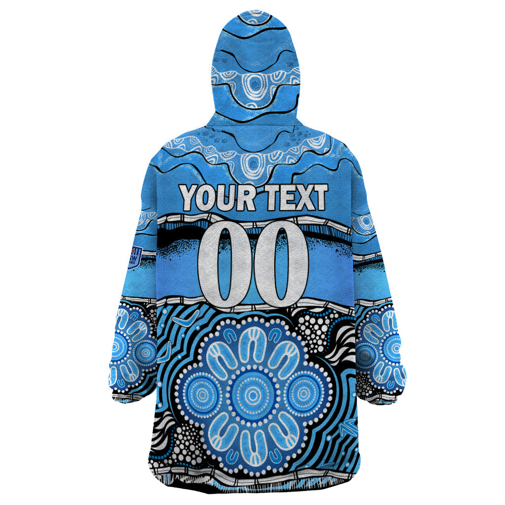 (Custom Text And Number) Blues Rugby Aboriginal Wearable Blanket Hoodie New South Wales State of Origin - Vibe Hoodie Shop