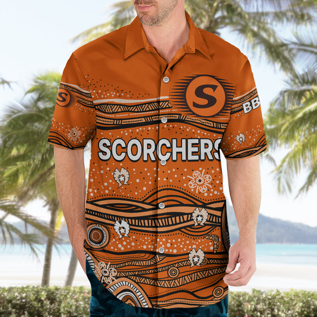 (Custom Text And Number) Australia Scorchers Cricket Hawaiian Shirt Indigenous 2023 - Vibe Hoodie Shop