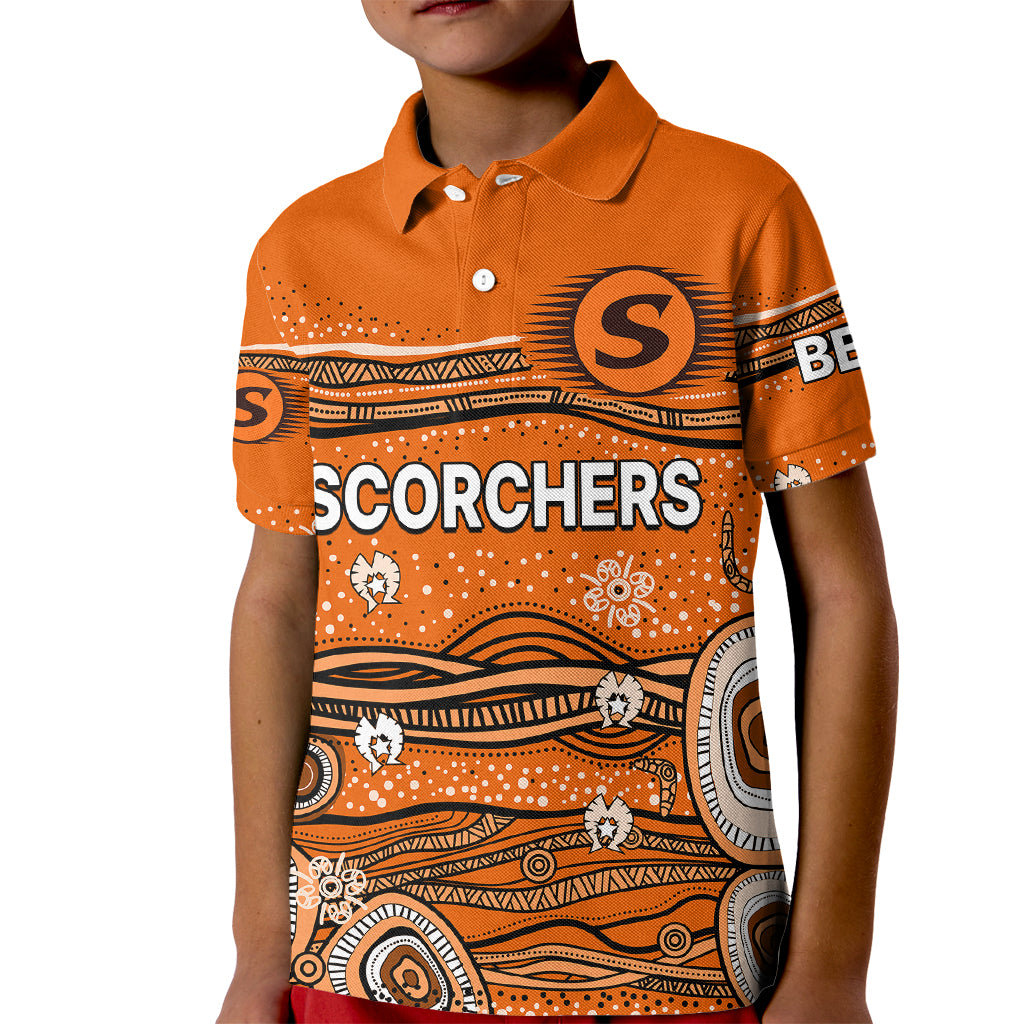 (Custom Text And Number) Australia Scorchers Cricket Kid Polo Shirt Indigenous 2023 - Vibe Hoodie Shop