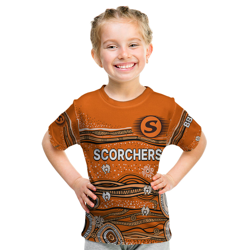 (Custom Text And Number) Australia Scorchers Cricket Kid T Shirt Indigenous 2023 - Vibe Hoodie Shop