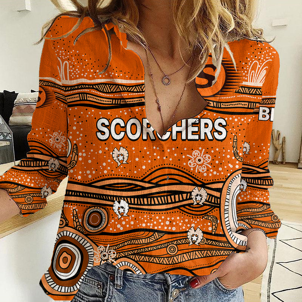 (Custom Text And Number) Australia Scorchers Cricket Women Casual Shirt Indigenous 2023 - Vibe Hoodie Shop
