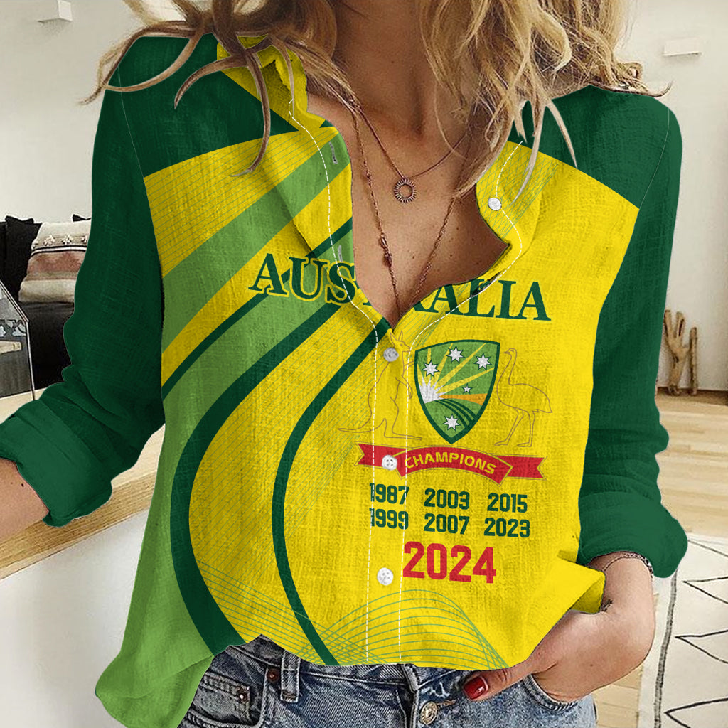 Australia Cricket World Cup 2024 Women Casual Shirt Aussie Make Champions - Vibe Hoodie Shop