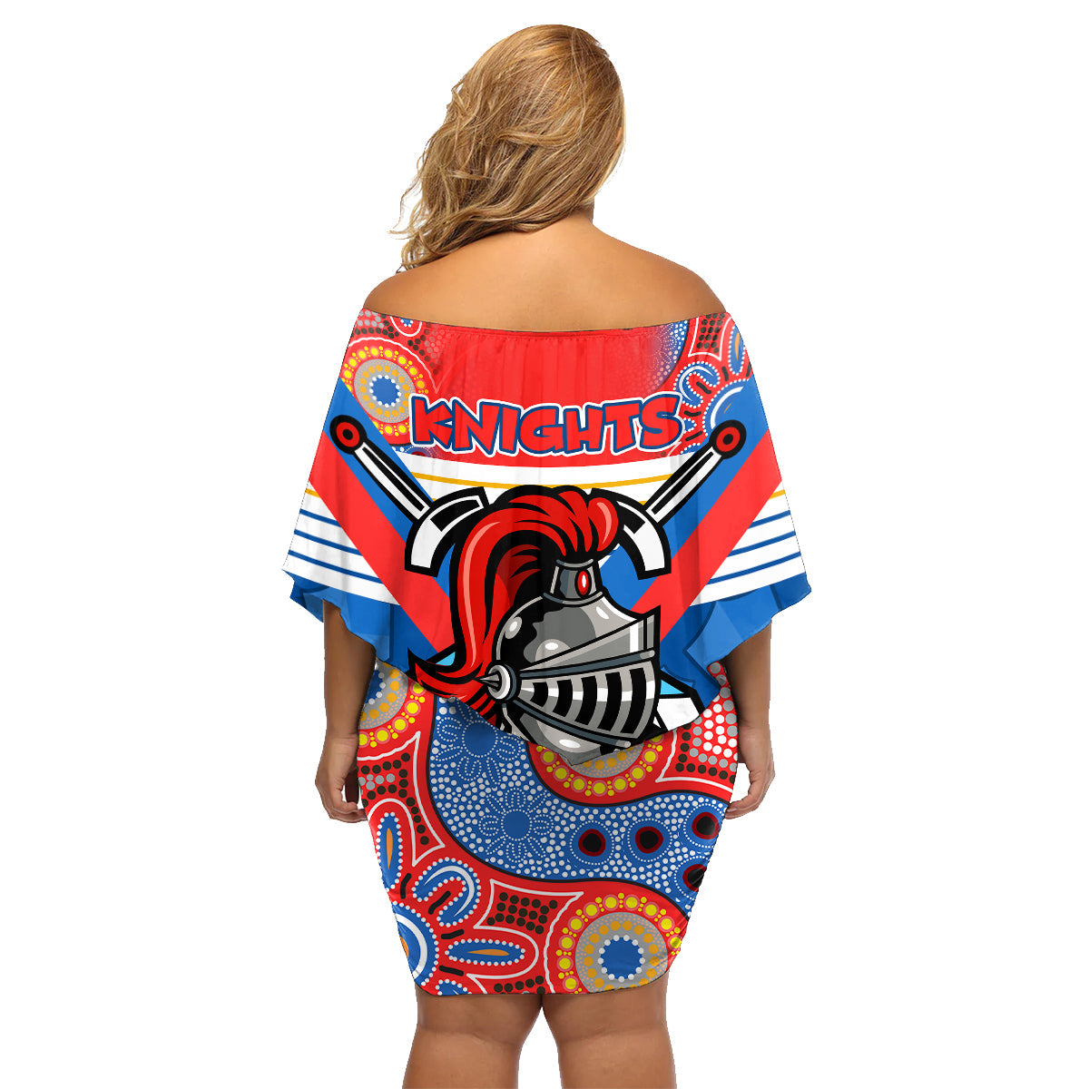 nrl-knight-family-matching-off-shoulder-short-dress-and-hawaiian-shirt-proud-newcastle-aboriginal-vibe