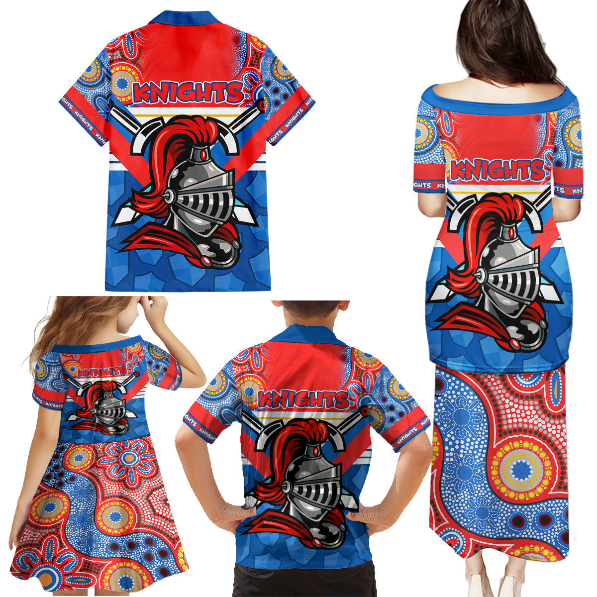 nrl-knight-family-matching-puletasi-dress-and-hawaiian-shirt-proud-newcastle-aboriginal-vibe