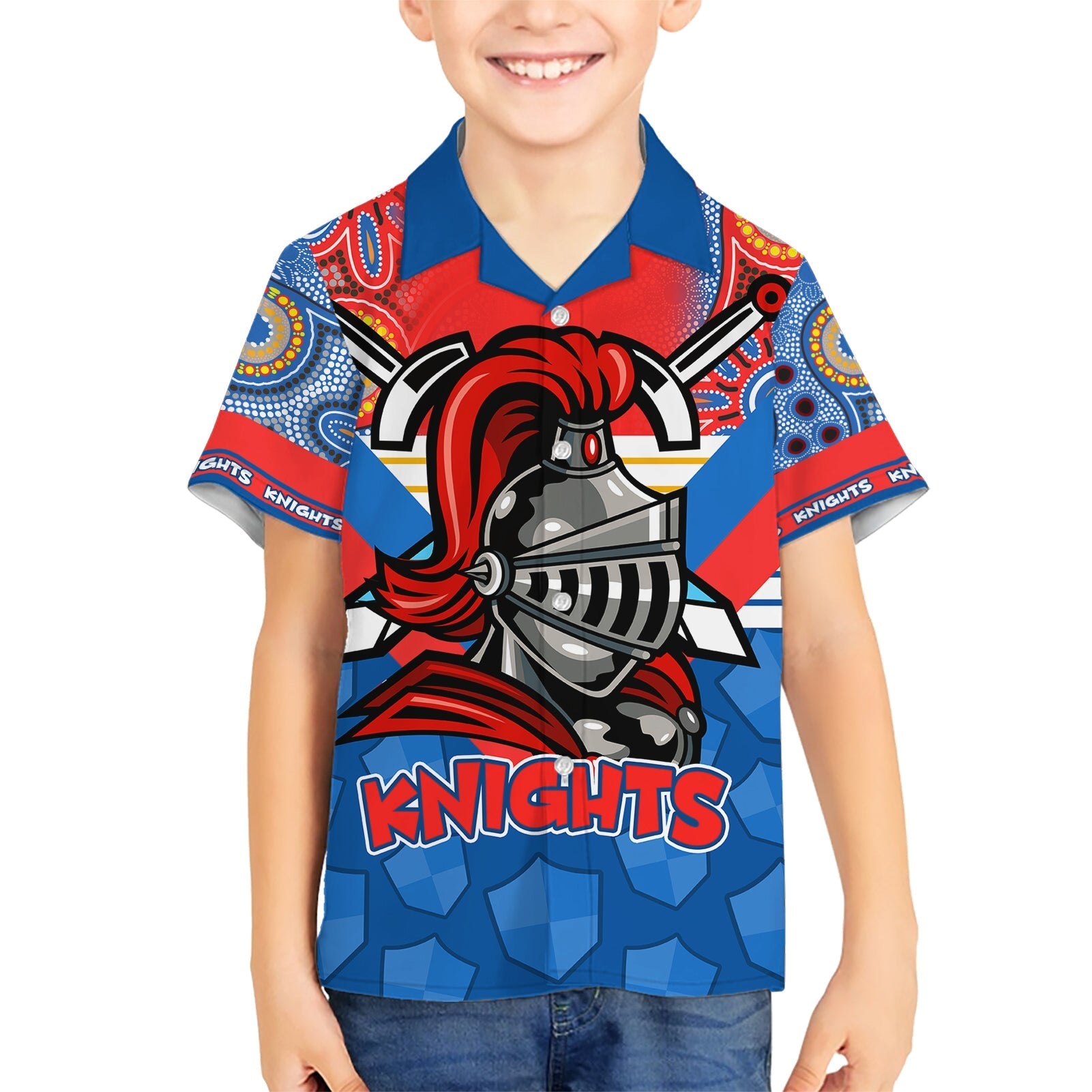 nrl-knight-family-matching-short-sleeve-bodycon-dress-and-hawaiian-shirt-proud-newcastle-aboriginal-vibe