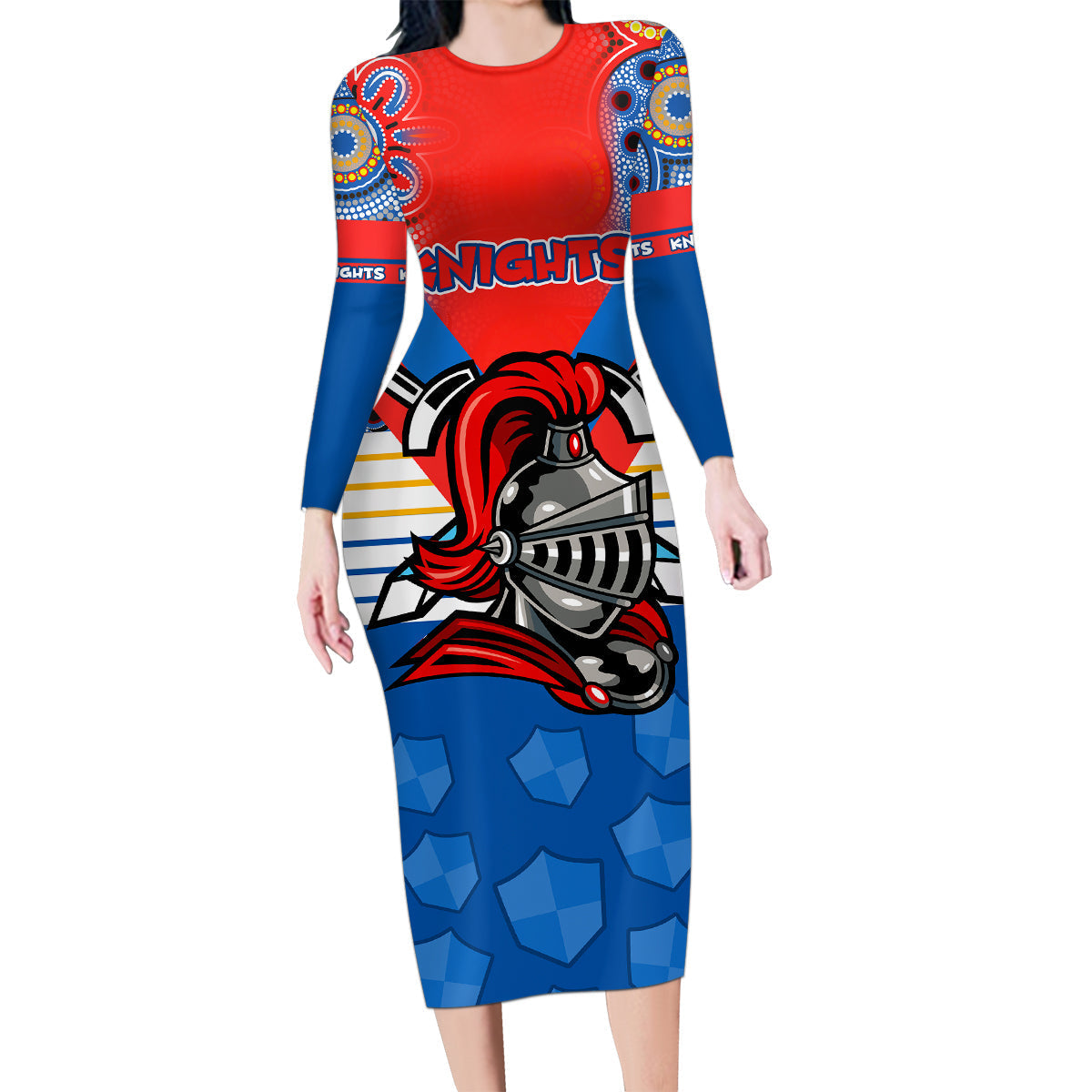 custom-nrl-knight-family-matching-long-sleeve-bodycon-dress-and-hawaiian-shirt-proud-newcastle-aboriginal-vibe
