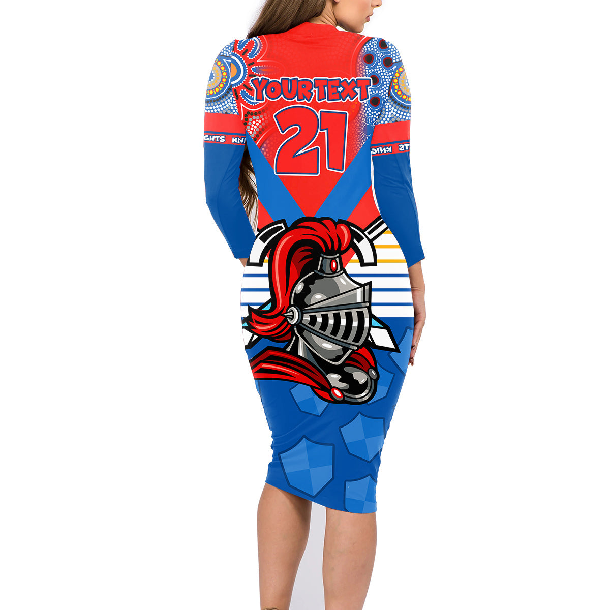 custom-nrl-knight-family-matching-long-sleeve-bodycon-dress-and-hawaiian-shirt-proud-newcastle-aboriginal-vibe