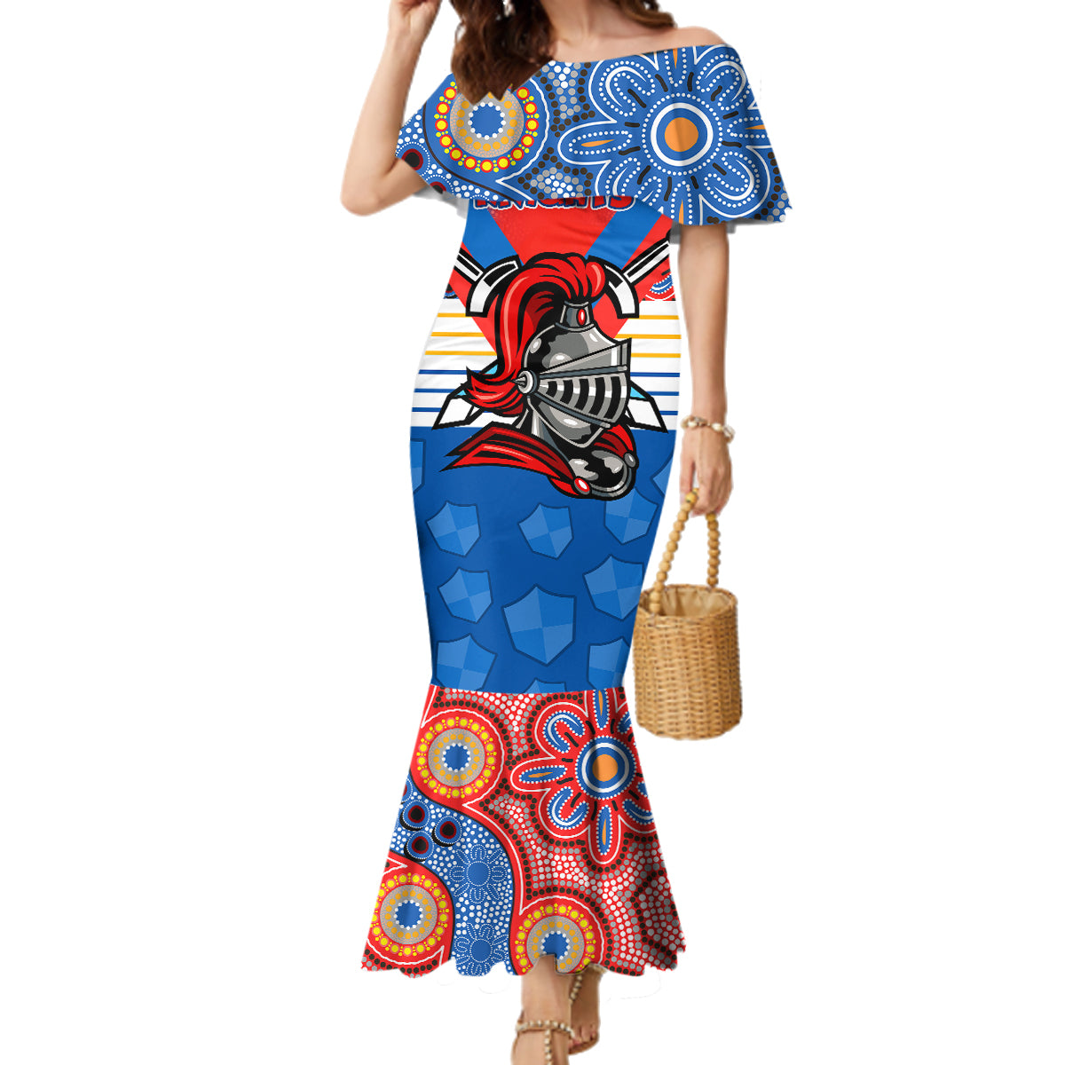 custom-nrl-knight-family-matching-mermaid-dress-and-hawaiian-shirt-proud-newcastle-aboriginal-vibe