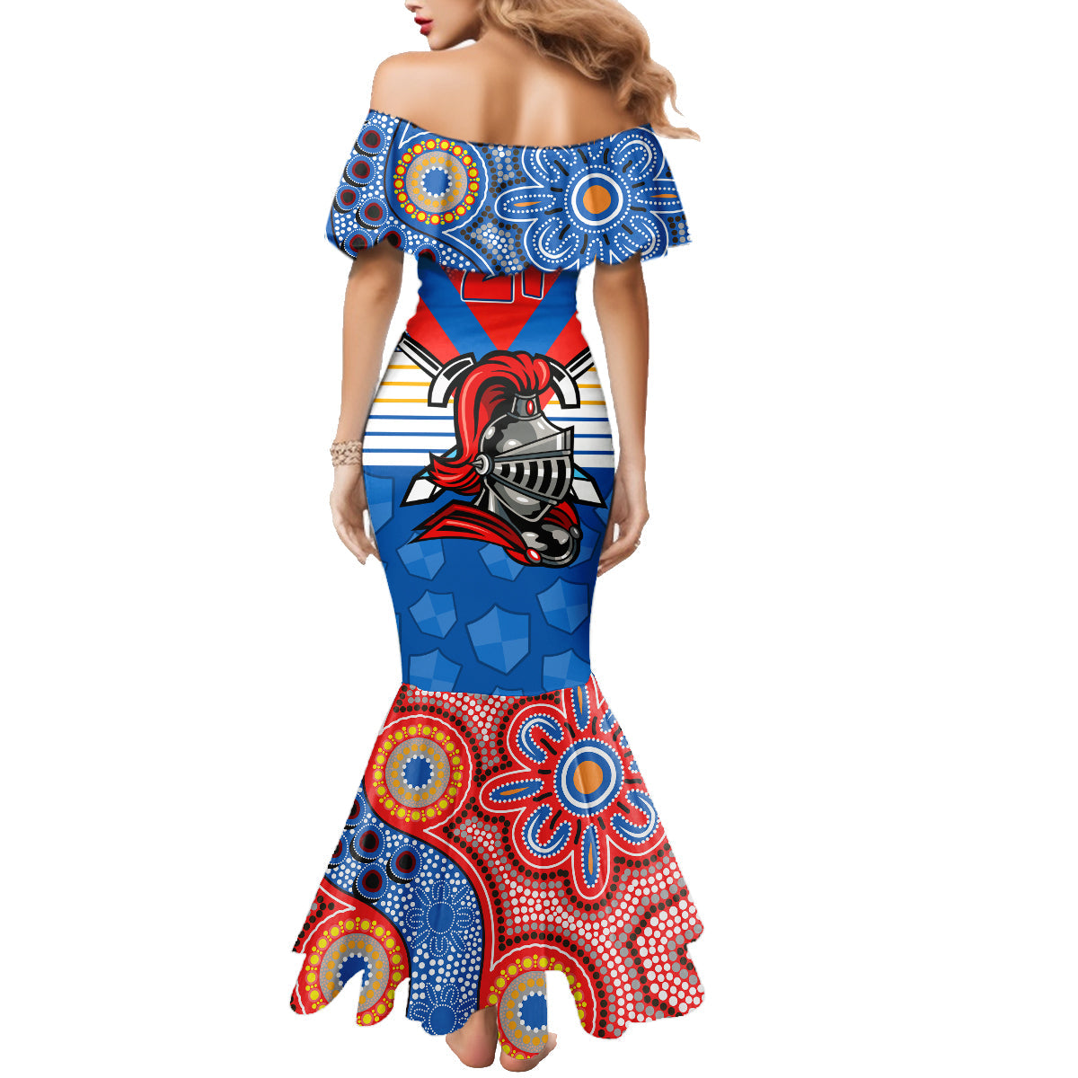 custom-nrl-knight-family-matching-mermaid-dress-and-hawaiian-shirt-proud-newcastle-aboriginal-vibe