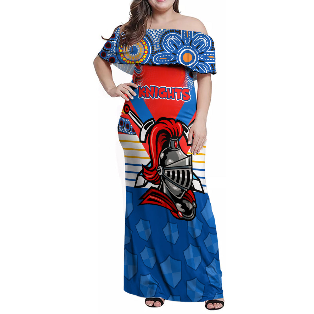custom-nrl-knight-family-matching-off-shoulder-maxi-dress-and-hawaiian-shirt-proud-newcastle-aboriginal-vibe