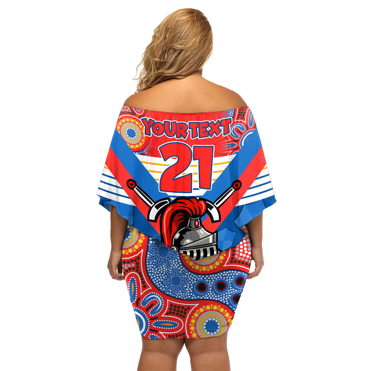 custom-nrl-knight-family-matching-off-shoulder-short-dress-and-hawaiian-shirt-proud-newcastle-aboriginal-vibe