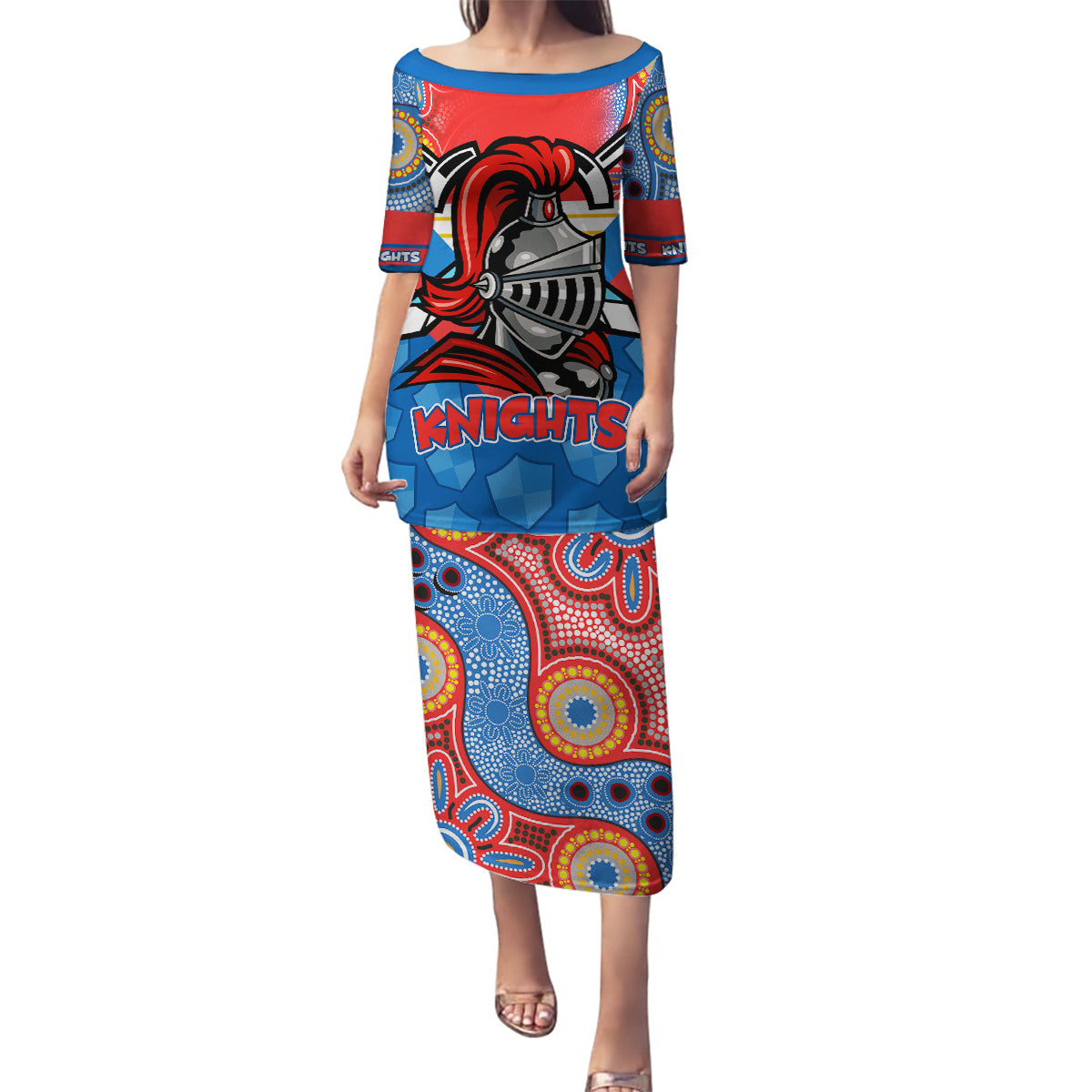 custom-nrl-knight-family-matching-puletasi-dress-and-hawaiian-shirt-proud-newcastle-aboriginal-vibe