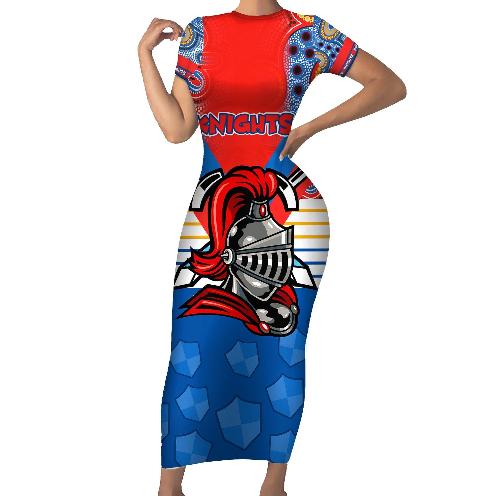 custom-nrl-knight-family-matching-short-sleeve-bodycon-dress-and-hawaiian-shirt-proud-newcastle-aboriginal-vibe
