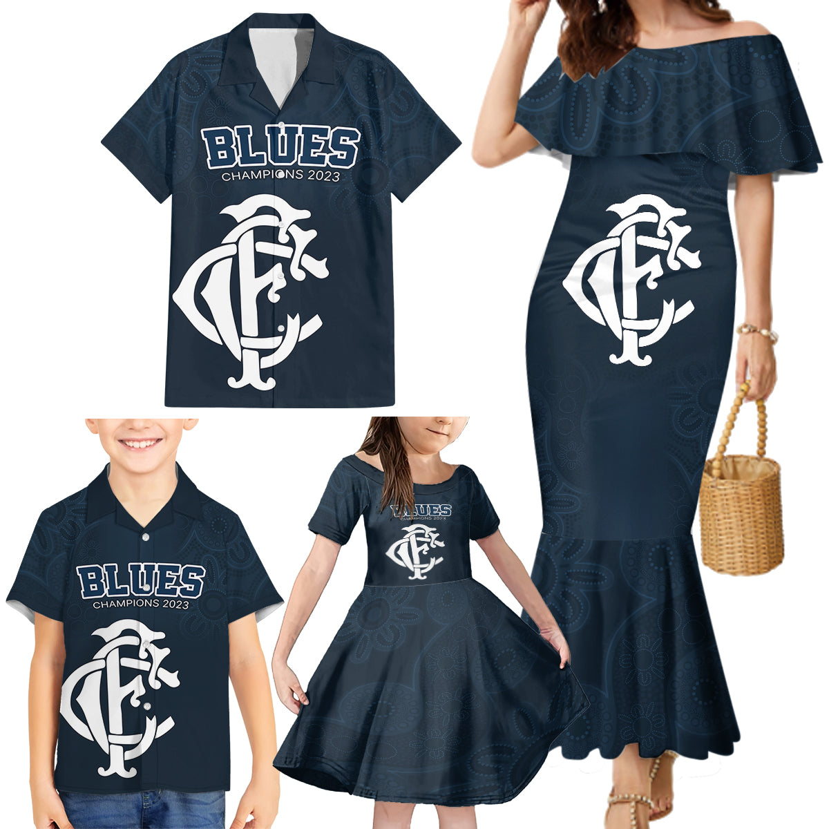 afl-blues-champions-2023-family-matching-mermaid-dress-and-hawaiian-shirt-proud-carlton-aboriginal-vibe