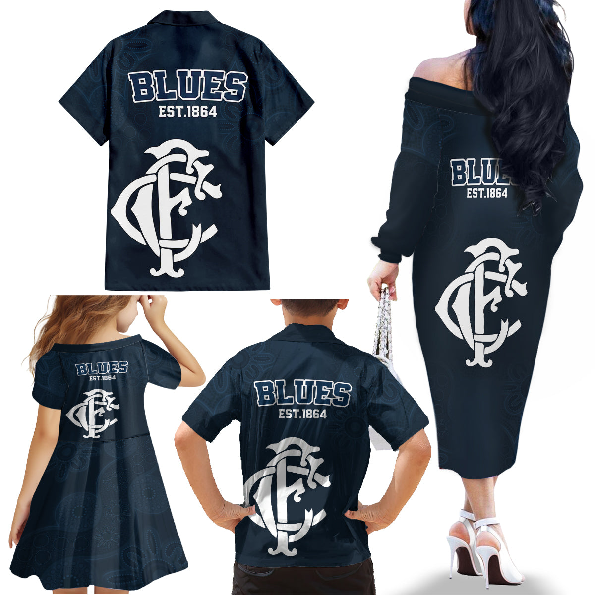 afl-blues-champions-2023-family-matching-off-shoulder-long-sleeve-dress-and-hawaiian-shirt-proud-carlton-aboriginal-vibe