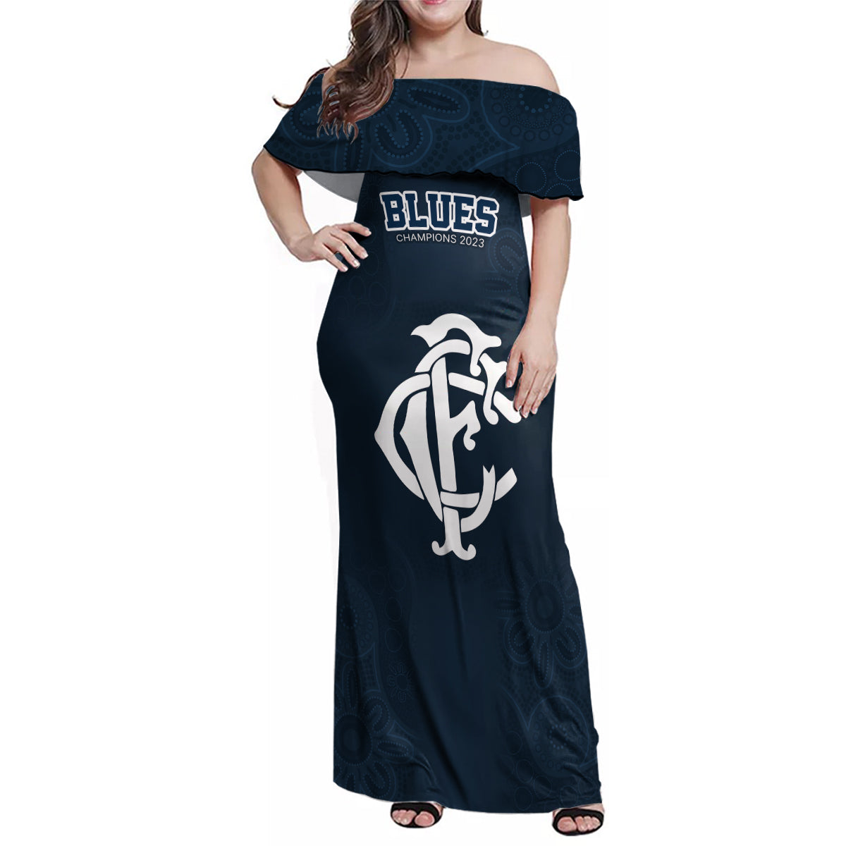 afl-blues-champions-2023-family-matching-off-shoulder-maxi-dress-and-hawaiian-shirt-proud-carlton-aboriginal-vibe