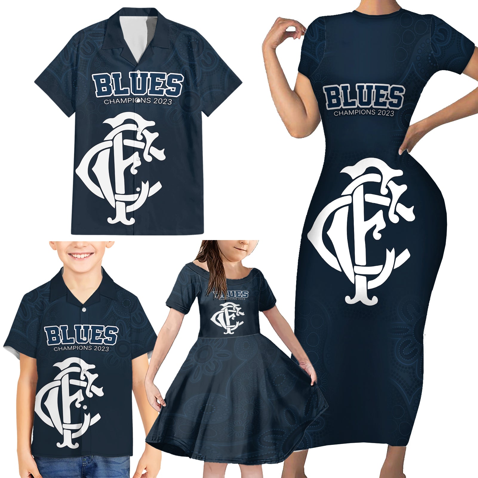 afl-blues-champions-2023-family-matching-short-sleeve-bodycon-dress-and-hawaiian-shirt-proud-carlton-aboriginal-vibe