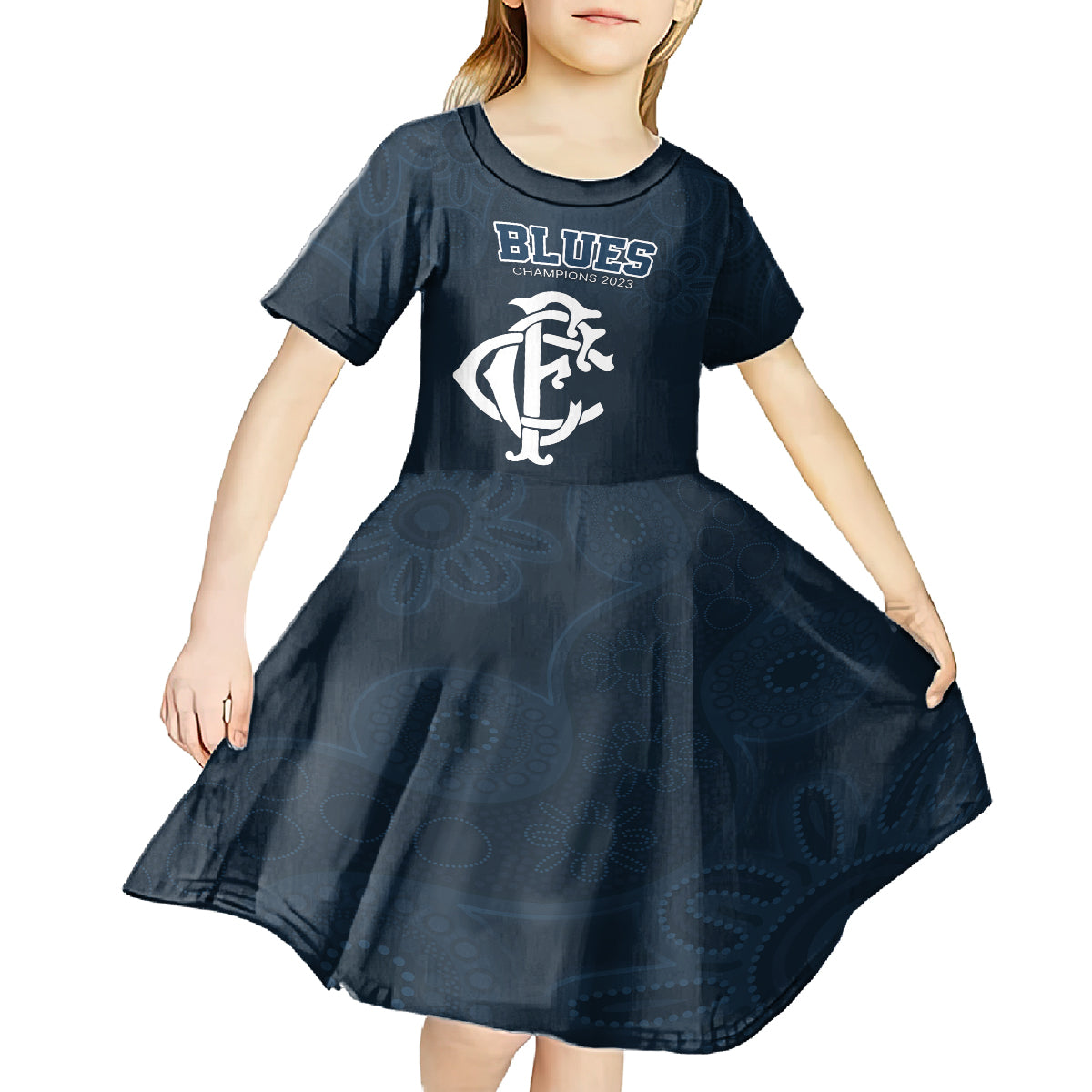 AFL Blues Champions 2023 Kid Short Sleeve Dress Proud Carlton Aboriginal Vibe - Vibe Hoodie Shop