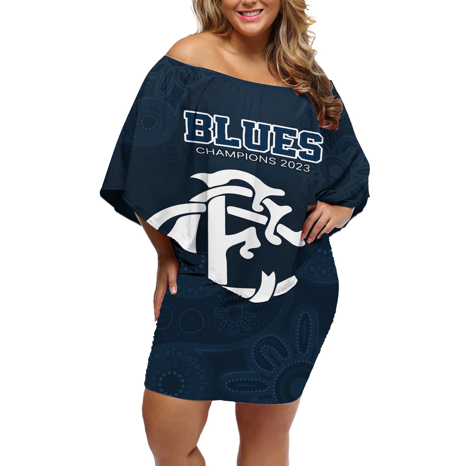 afl-blues-champions-2023-off-shoulder-short-dress-proud-carlton-aboriginal-vibe