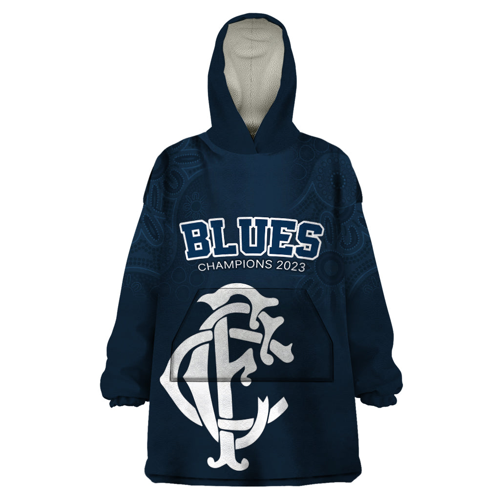 AFL Blues Champions 2023 Wearable Blanket Hoodie Proud Carlton Aboriginal Vibe - Vibe Hoodie Shop