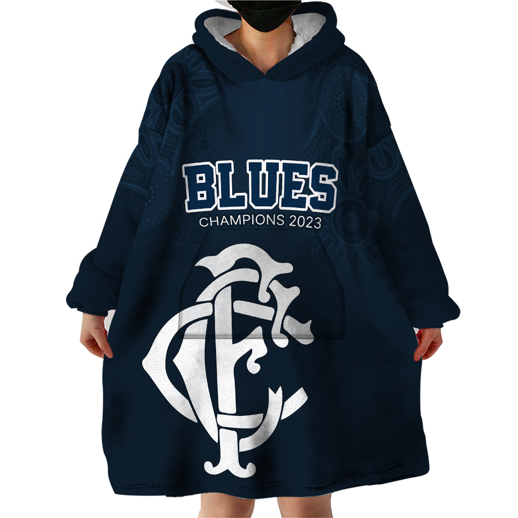 AFL Blues Champions 2023 Wearable Blanket Hoodie Proud Carlton Aboriginal Vibe - Vibe Hoodie Shop