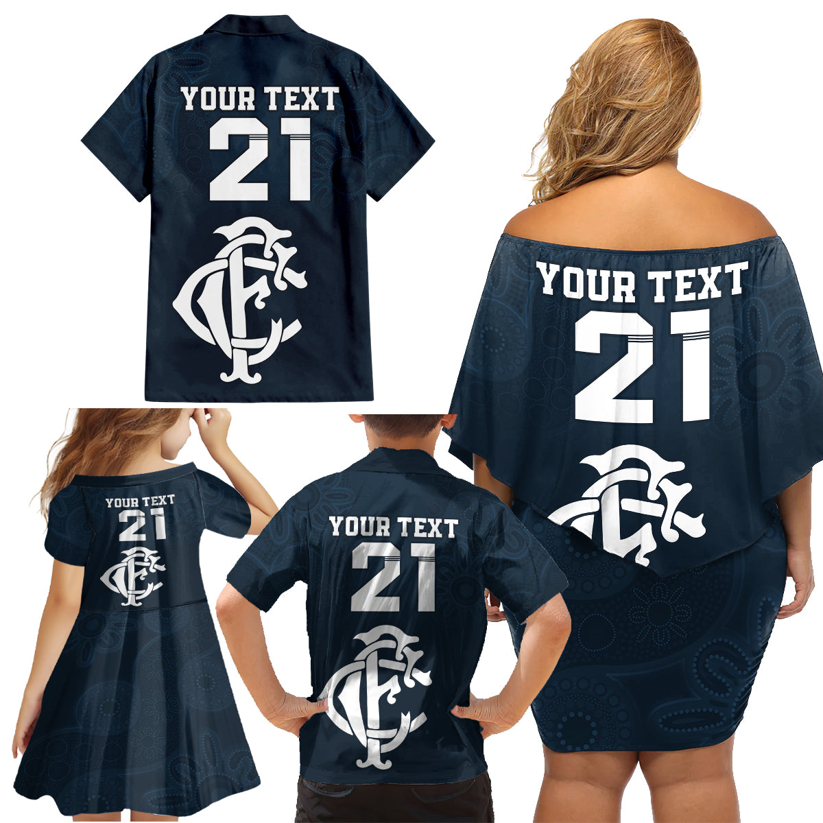 custom-afl-blues-champions-2023-family-matching-off-shoulder-short-dress-and-hawaiian-shirt-proud-carlton-aboriginal-vibe