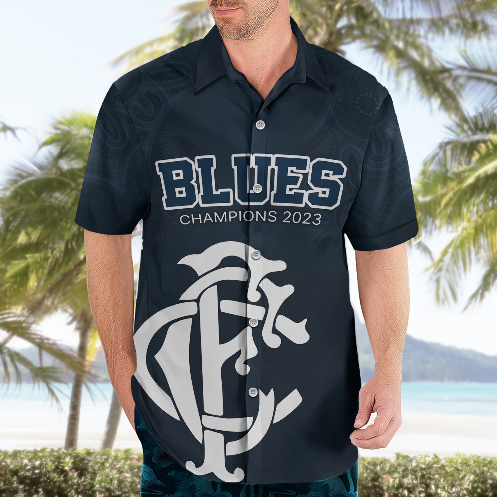 Custom AFL Blues Champions 2023 Hawaiian Shirt Proud Carlton Aboriginal Vibe - Vibe Hoodie Shop