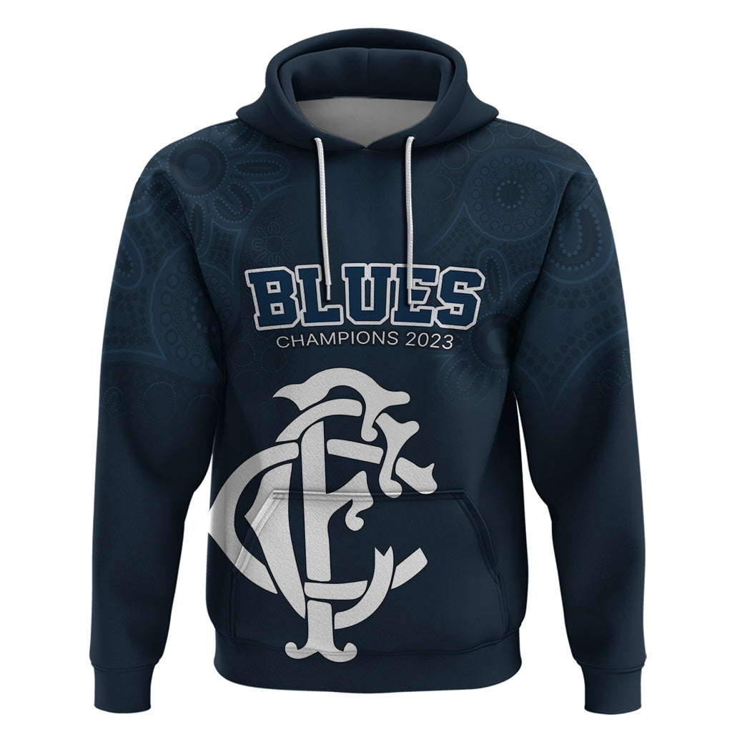 Custom AFL Blues Champions 2023 Hoodie Proud Carlton Aboriginal Vibe LT9 - Vibe Hoodie Shop