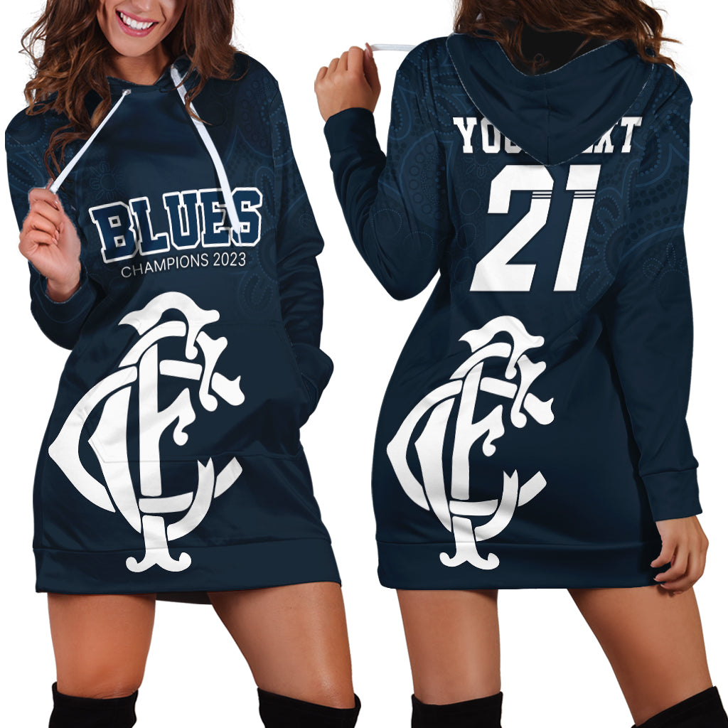 Custom AFL Blues Champions 2023 Hoodie Dress Proud Carlton Aboriginal Vibe - Vibe Hoodie Shop