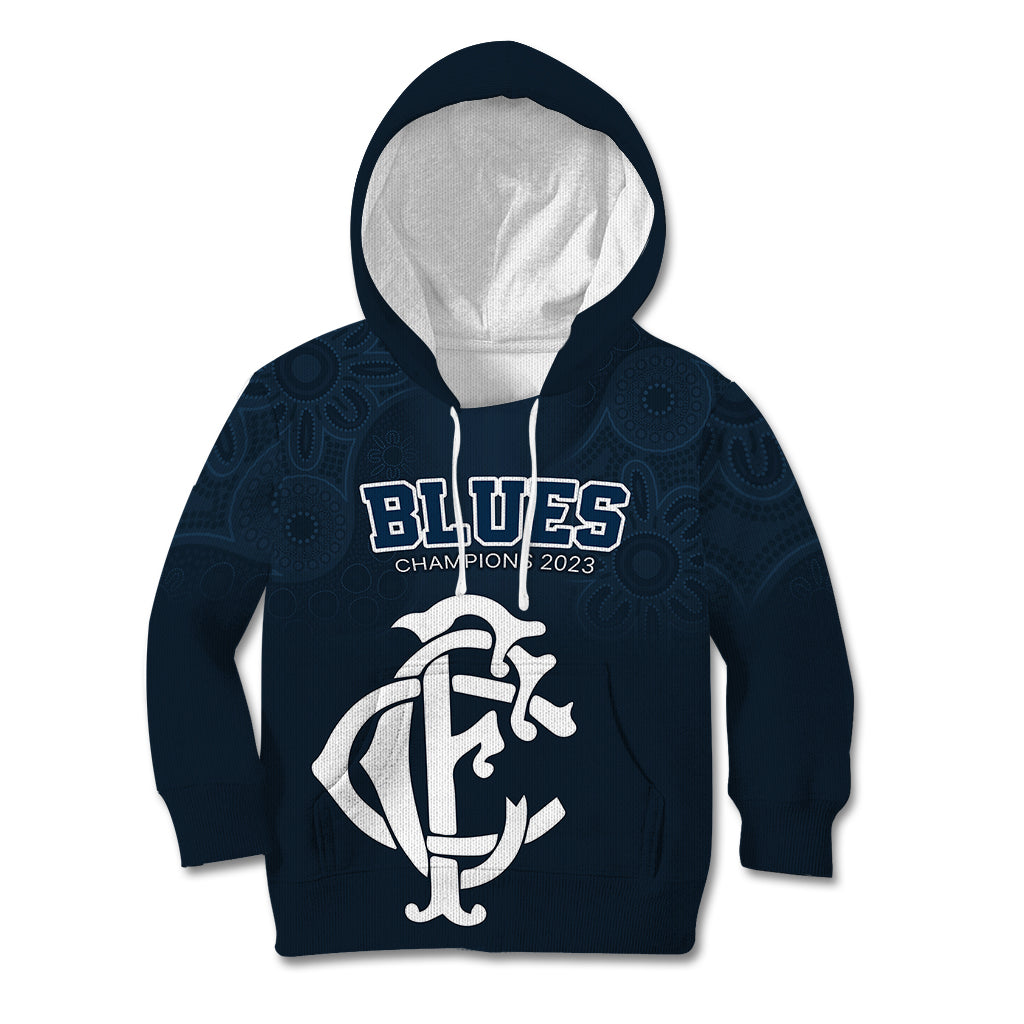 Custom AFL Blues Champions 2023 Kid Hoodie Proud Carlton Aboriginal Vibe - Vibe Hoodie Shop