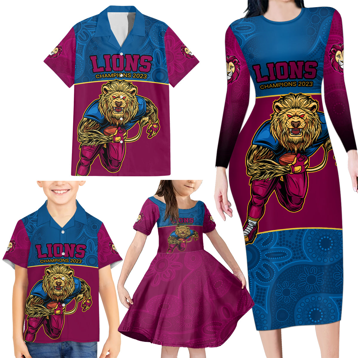 afl-lions-champions-2023-family-matching-long-sleeve-bodycon-dress-and-hawaiian-shirt-proud-brisbane-aboriginal-vibe