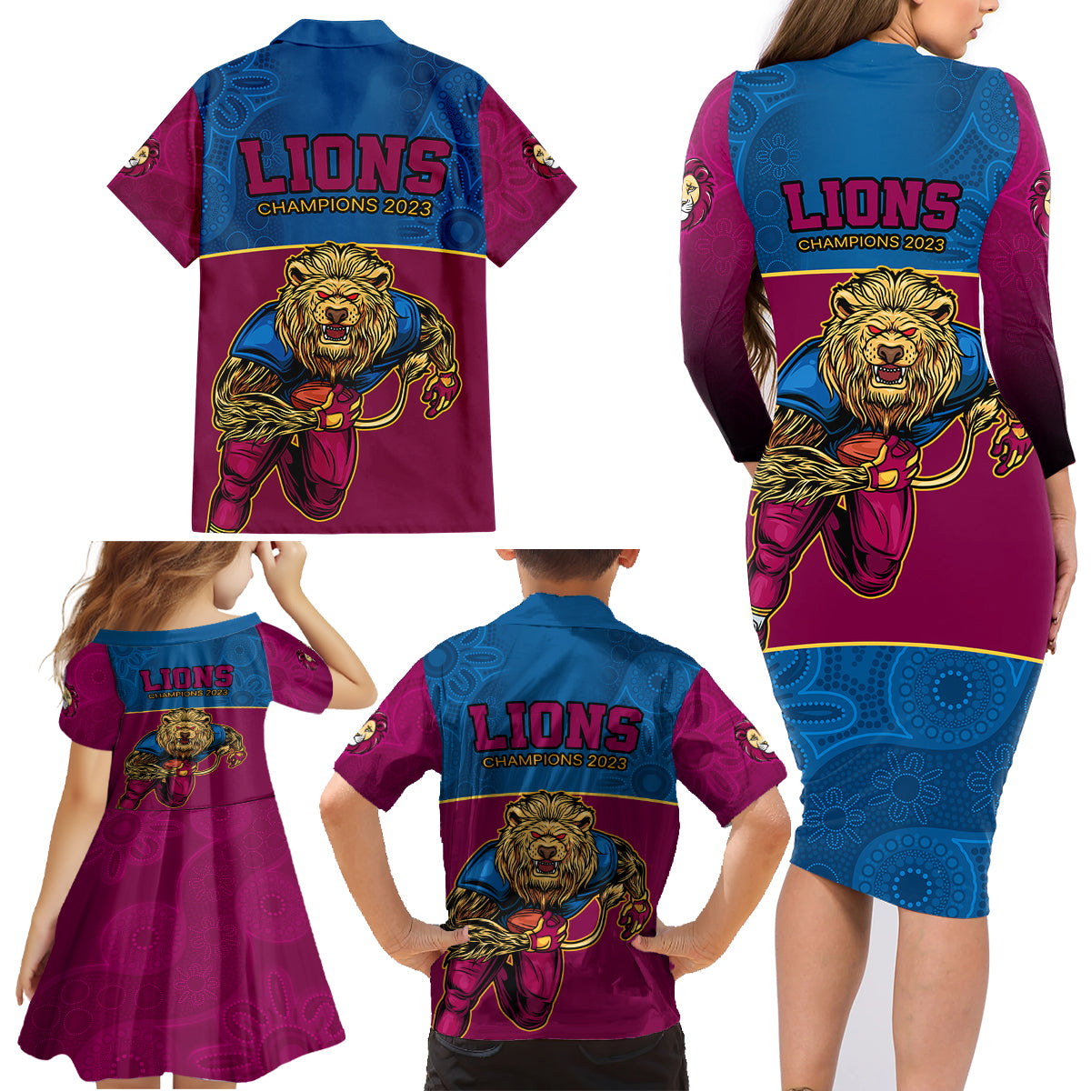 afl-lions-champions-2023-family-matching-long-sleeve-bodycon-dress-and-hawaiian-shirt-proud-brisbane-aboriginal-vibe