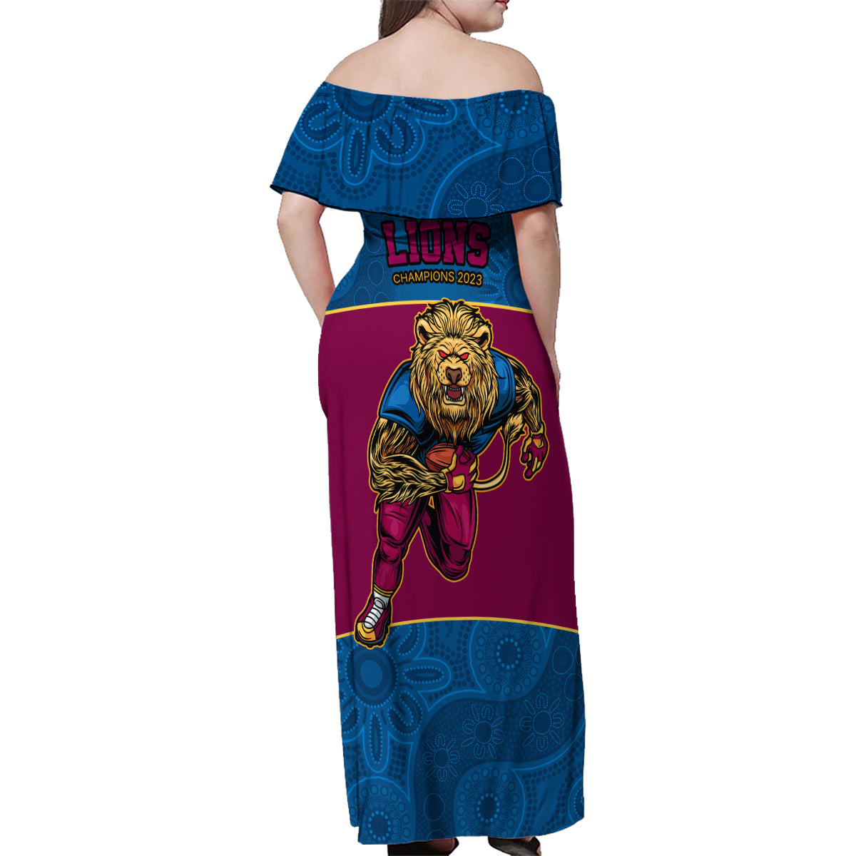 afl-lions-champions-2023-family-matching-off-shoulder-maxi-dress-and-hawaiian-shirt-proud-brisbane-aboriginal-vibe