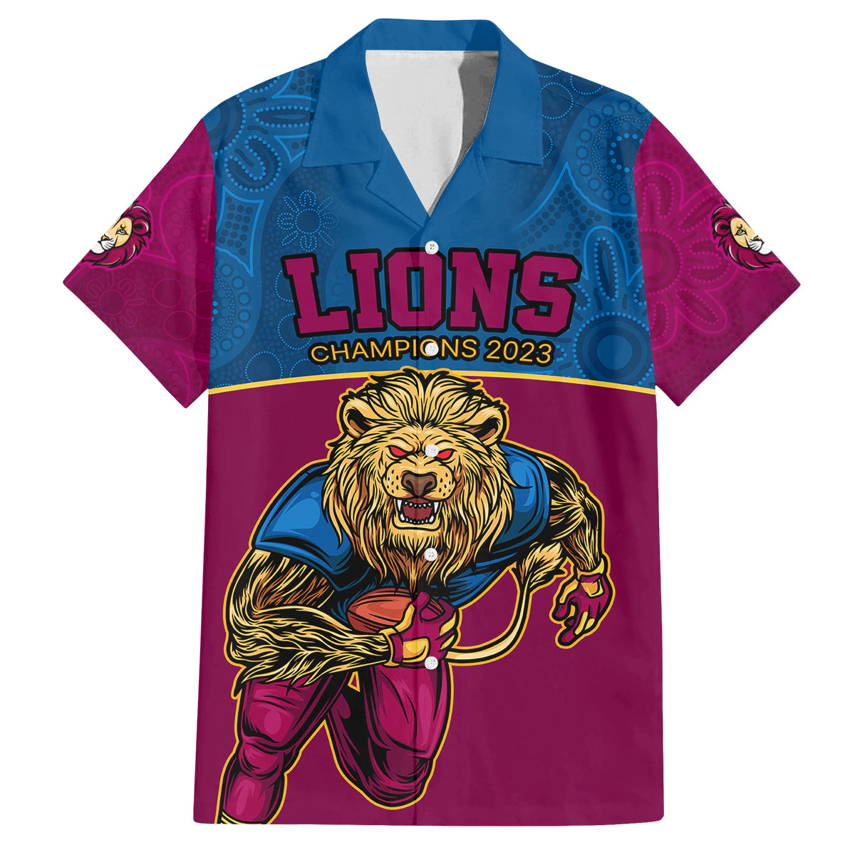 afl-lions-champions-2023-family-matching-off-shoulder-short-dress-and-hawaiian-shirt-proud-brisbane-aboriginal-vibe