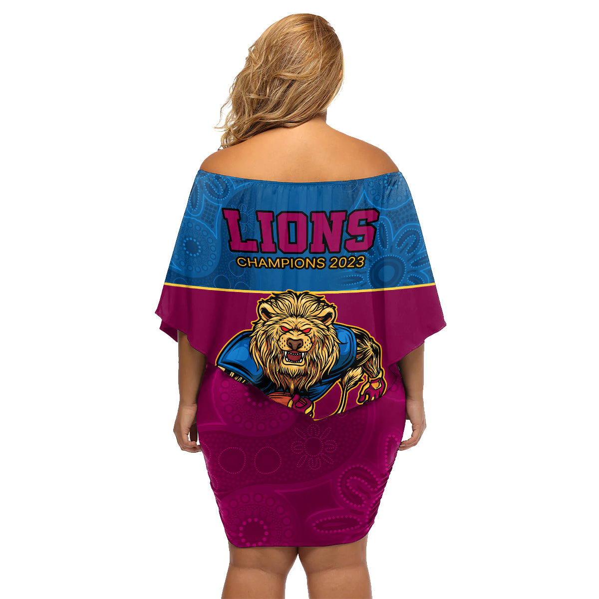 afl-lions-champions-2023-family-matching-off-shoulder-short-dress-and-hawaiian-shirt-proud-brisbane-aboriginal-vibe