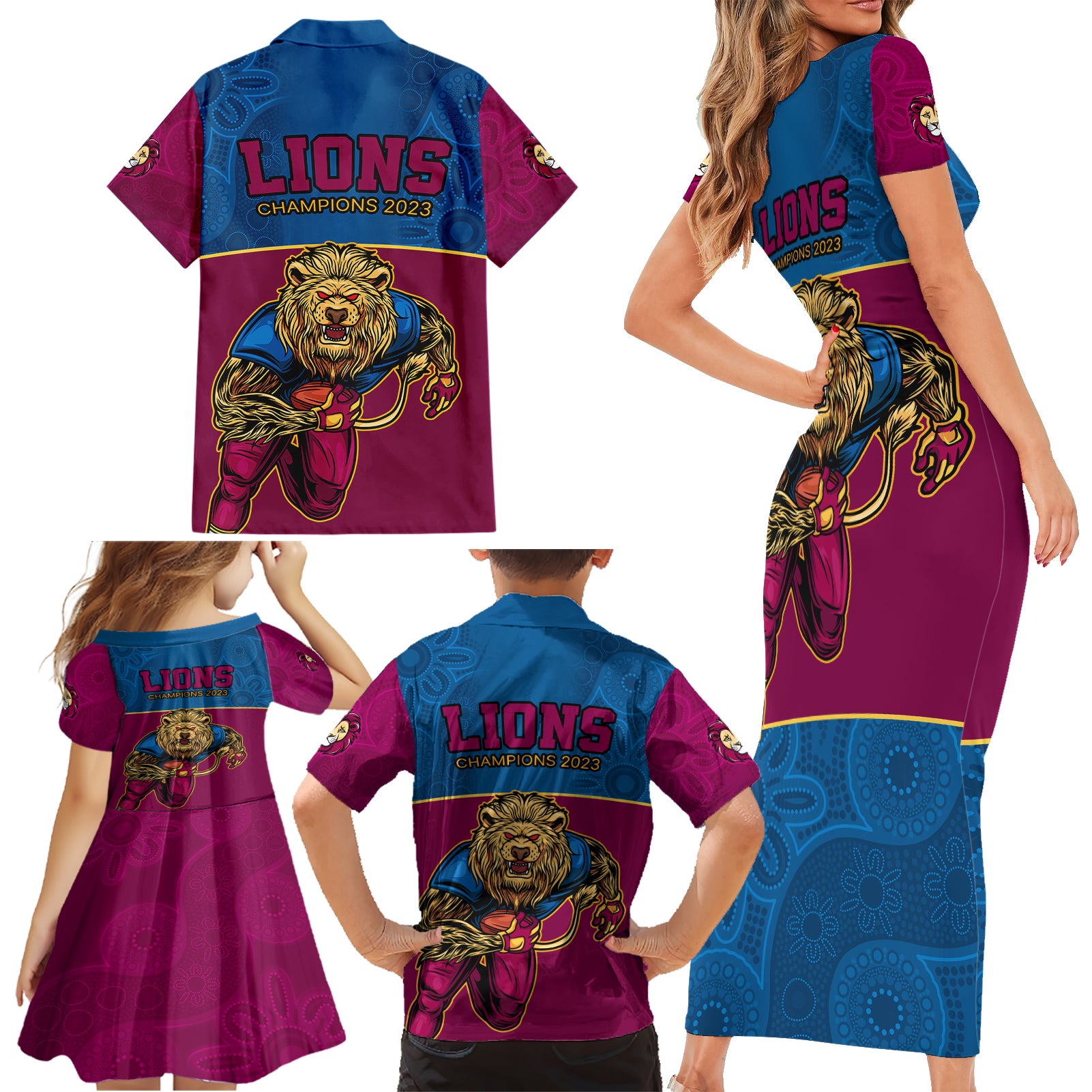 afl-lions-champions-2023-family-matching-short-sleeve-bodycon-dress-and-hawaiian-shirt-proud-brisbane-aboriginal-vibe