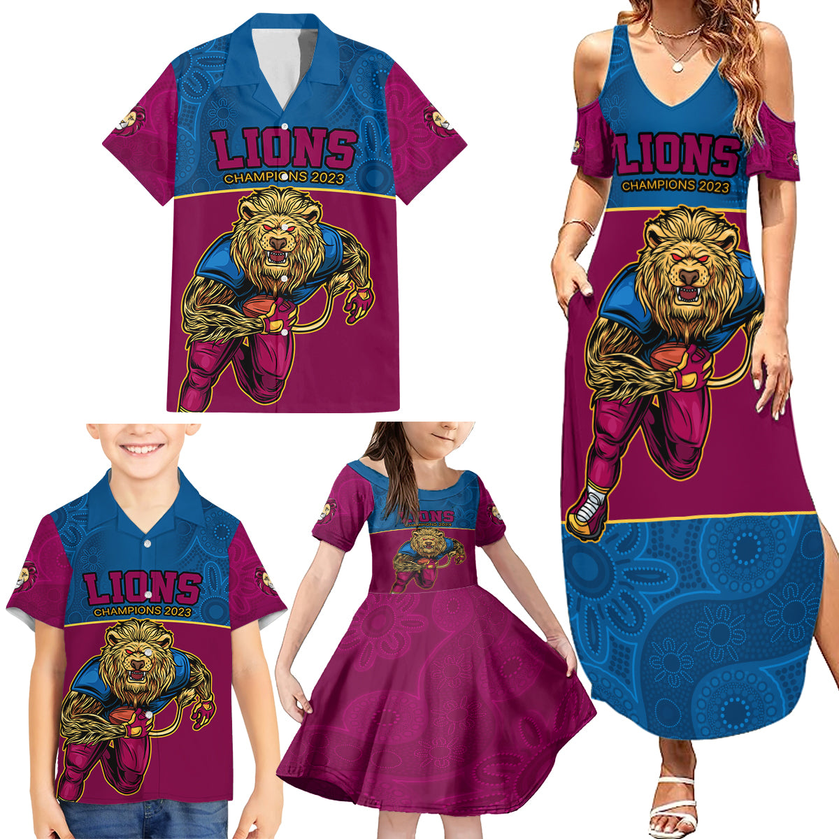 afl-lions-champions-2023-family-matching-summer-maxi-dress-and-hawaiian-shirt-proud-brisbane-aboriginal-vibe