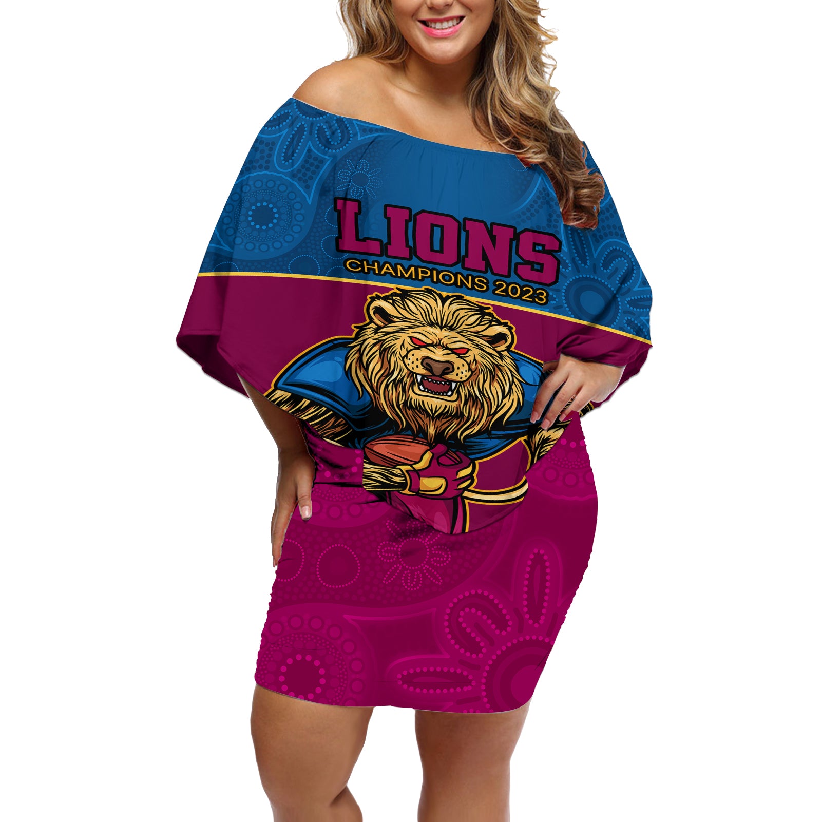 afl-lions-champions-2023-off-shoulder-short-dress-proud-brisbane-aboriginal-vibe