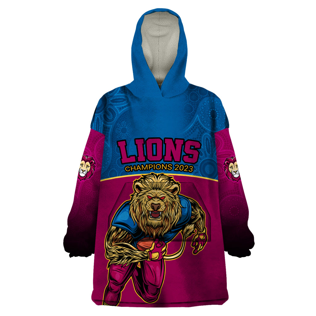 AFL Lions Champions 2023 Wearable Blanket Hoodie Proud Brisbane Aboriginal Vibe - Vibe Hoodie Shop